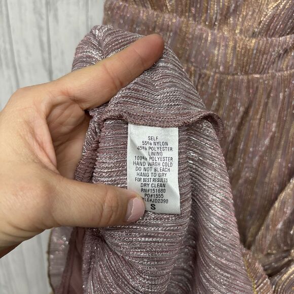 Womens Size S Storia Pink Gold Shimmer Ruffle Dress EUC - Picture 5 of 6